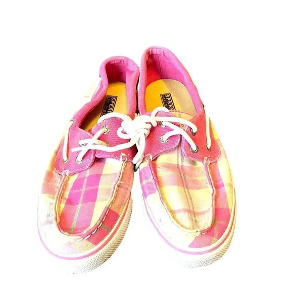 Sperry Top-Sider Plaid Pink Sneakers Flat Shoes Women Size 6.5M - Picture 1 of 5